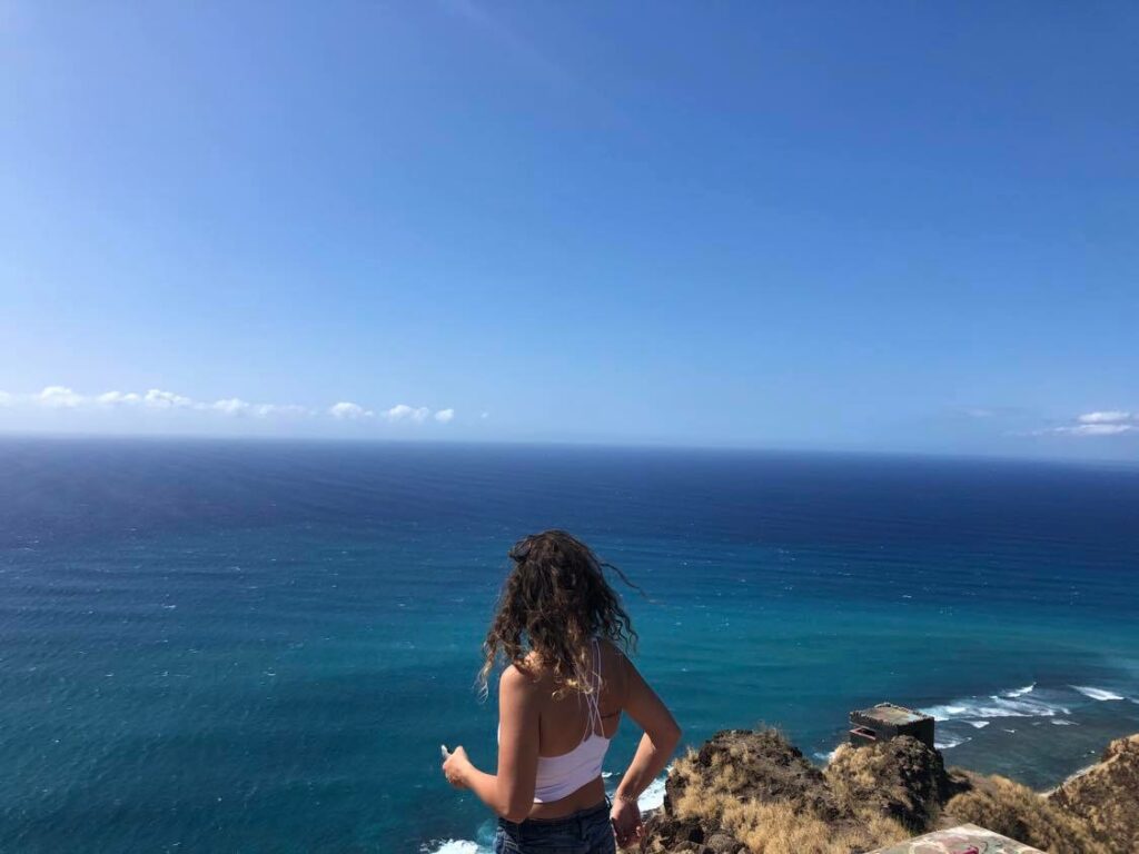 Arielle looking into the Pacific Ocean