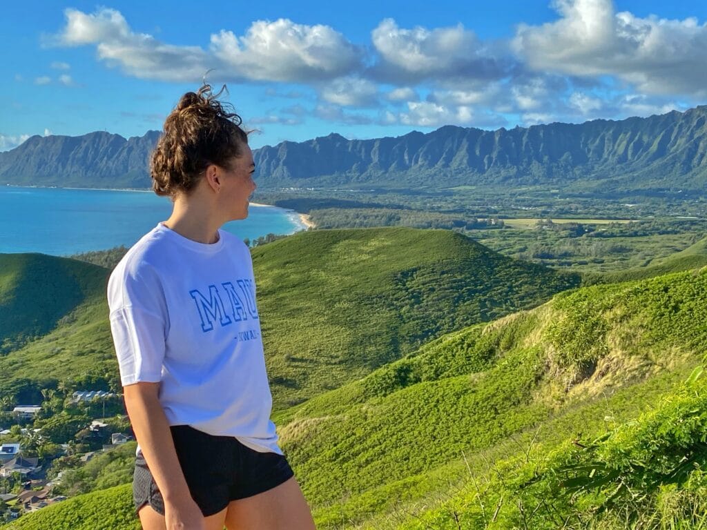 Arielle looking at the beautiful mountains on Oahu island